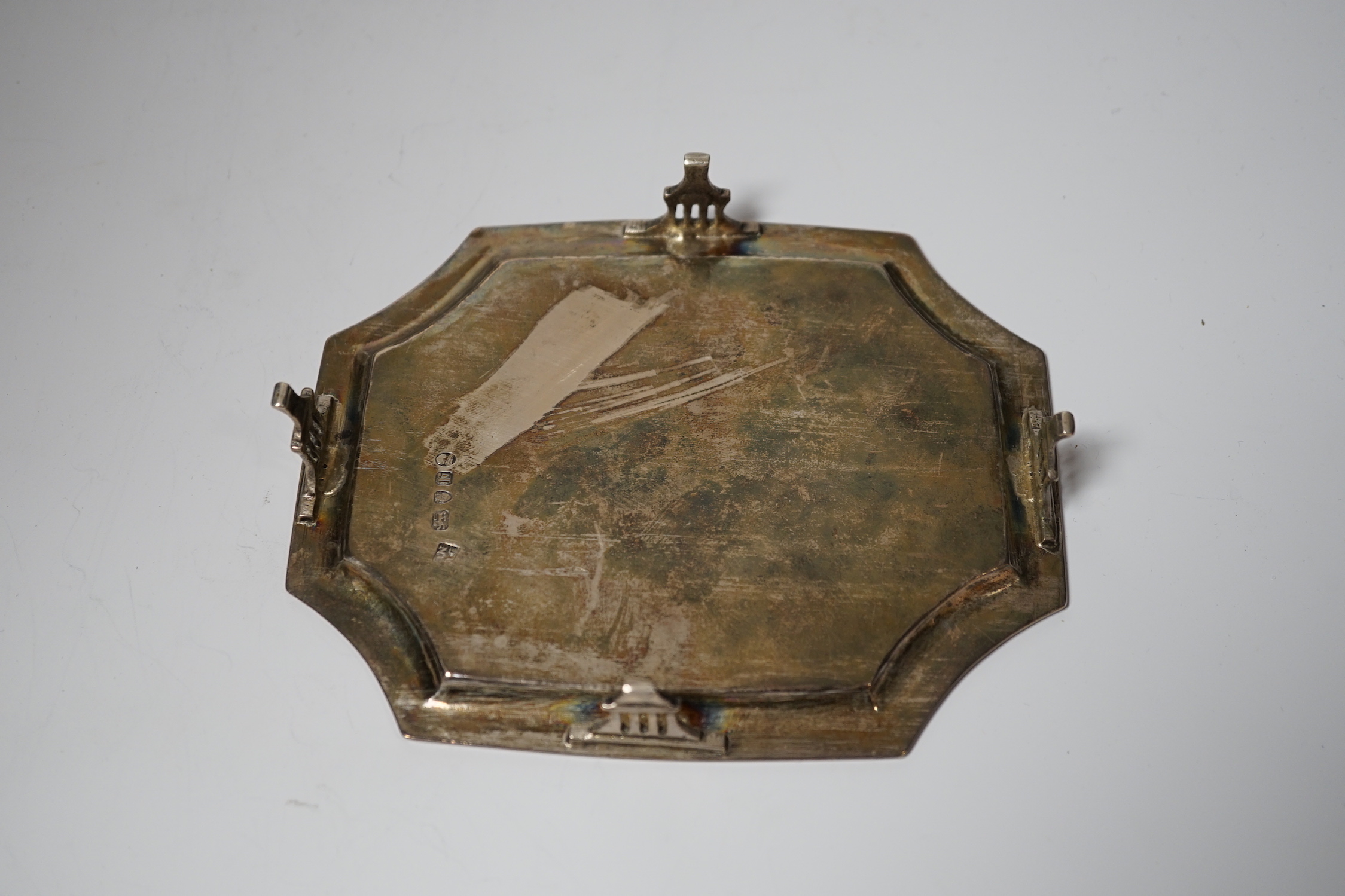 A George III silver teapot stand, with inswept corners, Urquhart & Hart, London, 1792, 13.7cm, 4.1oz.